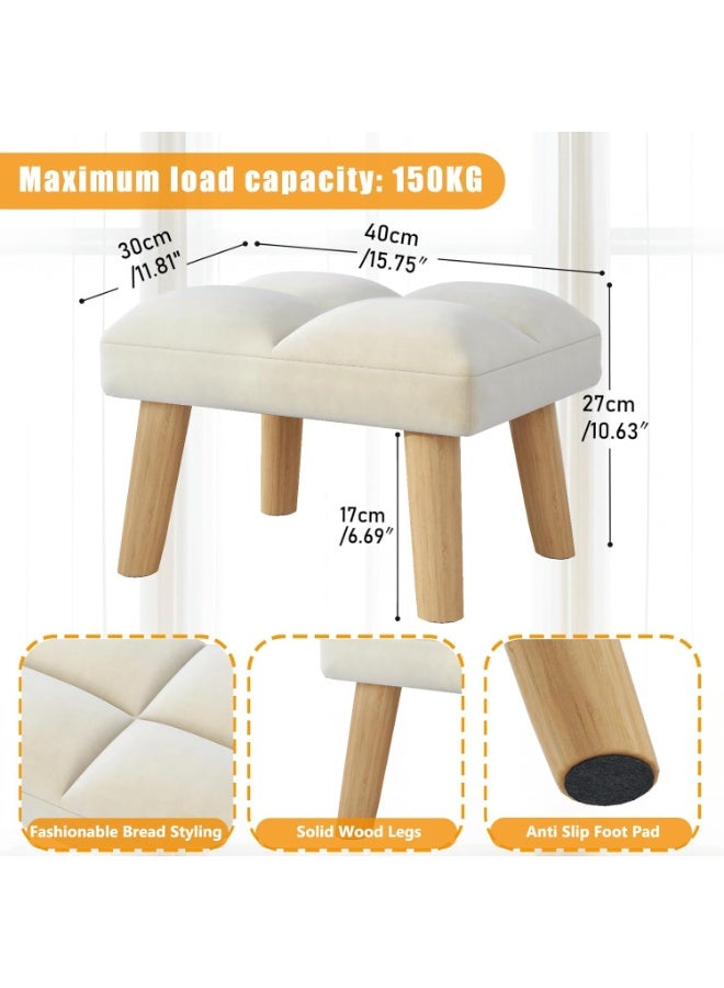 Footstool, Small Ottoman Chair with Wooden Legs, Modern Padded Sofa Seat Foot Rest, Sofa Footrest for Living Room Entryway 15.74" D×11.81" W×10.62" H Beige - Image 3