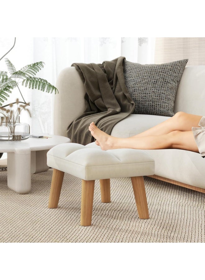 Footstool, Small Ottoman Chair with Wooden Legs, Modern Padded Sofa Seat Foot Rest, Sofa Footrest for Living Room Entryway 15.74" D×11.81" W×10.62" H Beige - Image 5