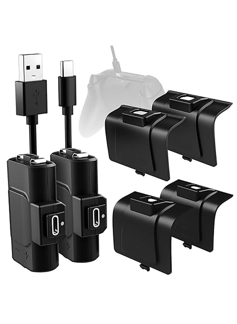 QIRG Xbox Power Kit Plus for Xbox Series X|S/One - Rechargeable Battery Kit with 2 Batteries, Black Covers, 10-Foot USB-C Charge Cable - Ultimate Xbox Accessories - Power, Charger, & Battery Pack