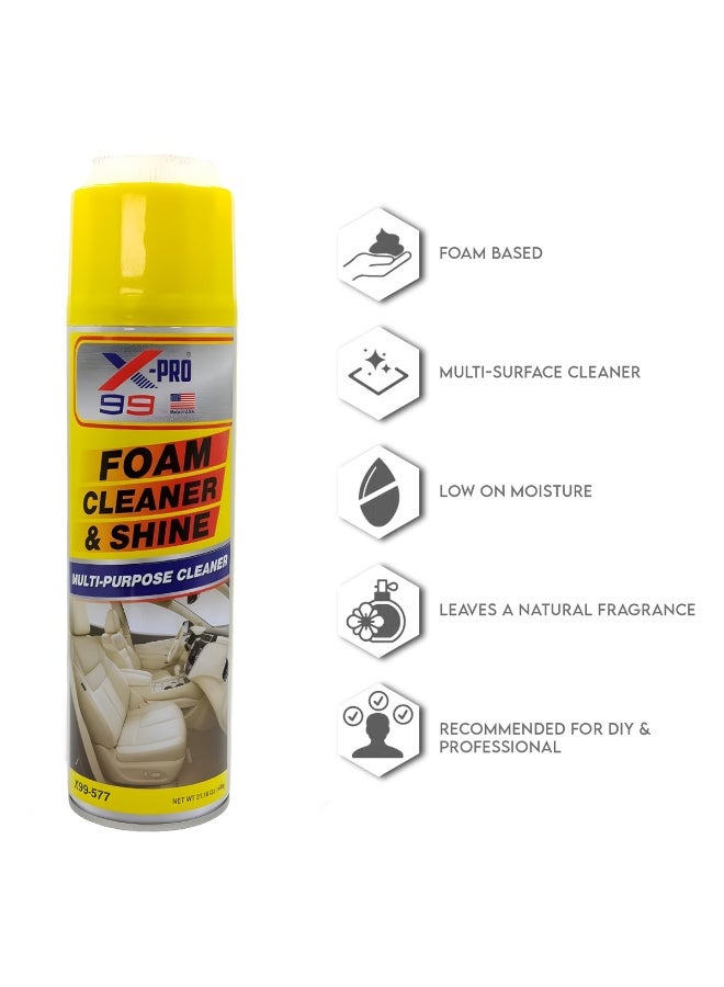 Xpro X-PRO X99-577 Foam Cleaner & Shine 600g - Multi-Purpose Car Interior & Home Cleaner Spray - Waterless Deep Cleaning Foam for Leather Seats, Dashboard, Door Panels, Shoes & Kitchen - Heavy Duty Stain Remover with Built-in Scrub Brush - Image 3