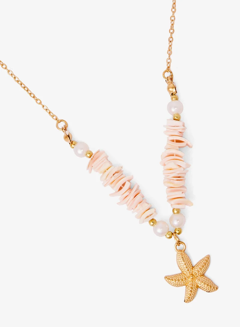 جينجر قلادة شاطئية متعددة الطبقات بتصميم صدف