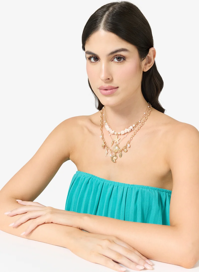 جينجر قلادة شاطئية متعددة الطبقات بتصميم صدف