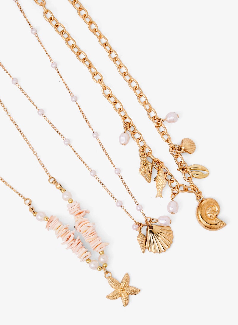 Ginger Seashell Statement Beach Layered Necklace - Image 1