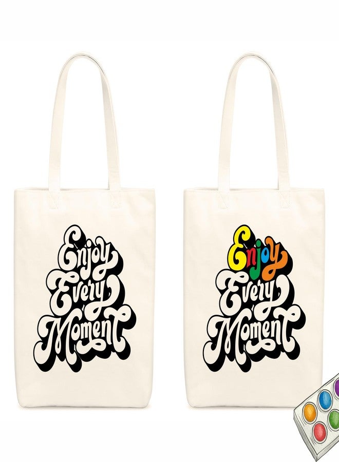 Roundsun Outline Printed Cotton Canvas White Vertical Women Tote Bag | 300 GSM Cloth |100% Organic Cotton | Shopping/Grocery Bag | Multi-Purpose Bag | Reusable | Return Gift (Enjoy Outline) - Image 1