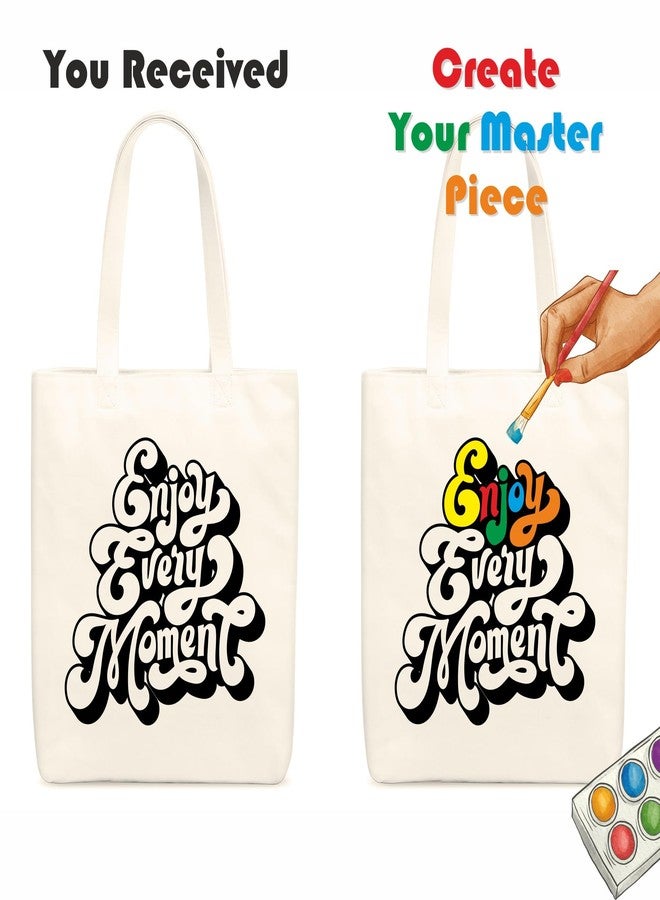 Roundsun Outline Printed Cotton Canvas White Vertical Women Tote Bag | 300 GSM Cloth |100% Organic Cotton | Shopping/Grocery Bag | Multi-Purpose Bag | Reusable | Return Gift (Enjoy Outline) - Image 5