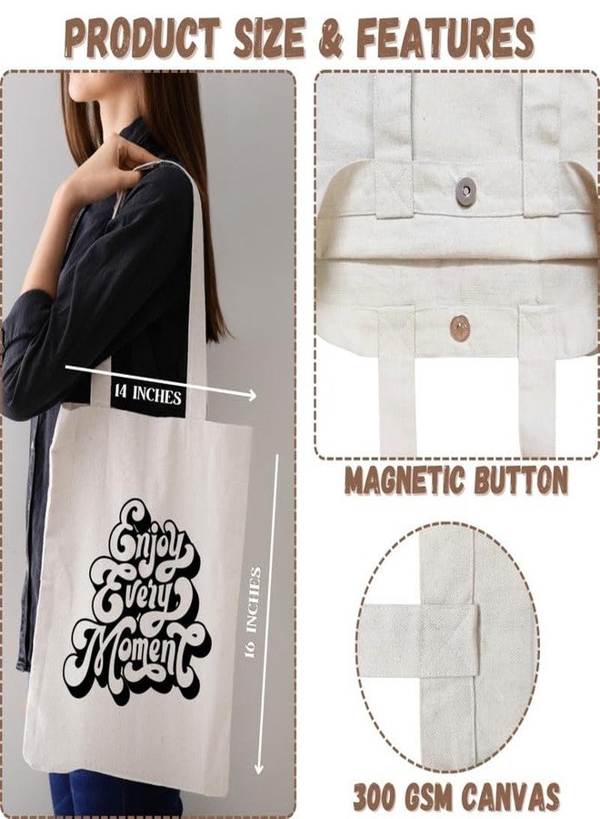 Roundsun Outline Printed Cotton Canvas White Vertical Women Tote Bag | 300 GSM Cloth |100% Organic Cotton | Shopping/Grocery Bag | Multi-Purpose Bag | Reusable | Return Gift (Enjoy Outline) - Image 4