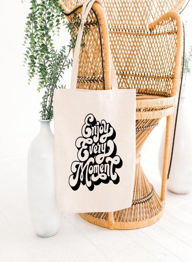 Roundsun Outline Printed Cotton Canvas White Vertical Women Tote Bag | 300 GSM Cloth |100% Organic Cotton | Shopping/Grocery Bag | Multi-Purpose Bag | Reusable | Return Gift (Enjoy Outline) - Image 3