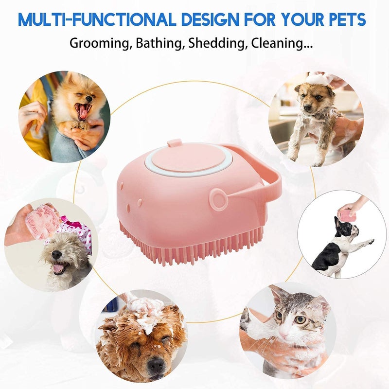 SILENCIO Shampoo Bath Brush, Silicone Bristles Brushes Groomers for Dog, Cats, Rabbit, Scrubber Shampoo Dispenser for Pet Massage Brush Bubble Body Wash Brush- Multicolor (Pack of 1) - Image 2