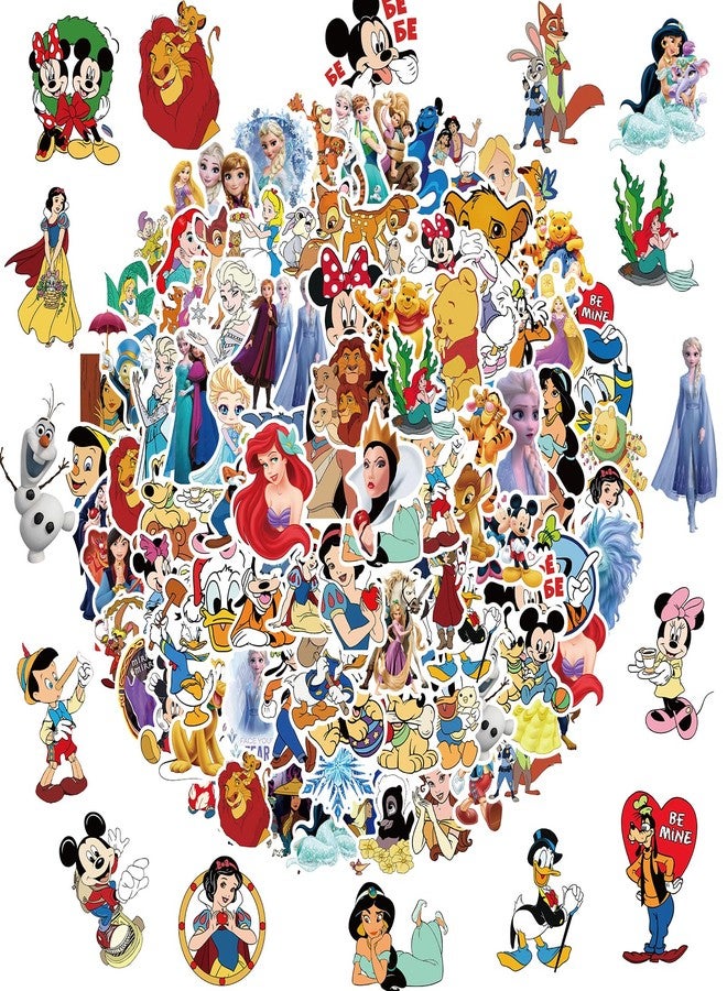 YONGAI 100Pcs Disney Cartoon Sticker for Kids, Cute Disney Princess Waterproof Vinyl Decal for Teen Adult Girl Water Bottle Skateboard Notebook Phone Guitar Bike Helmet - Image 1