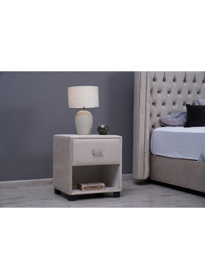 Pan Home طاولة جانبية من الإمارات ذات درج واحد مخملية باللون البيج  - Image 1