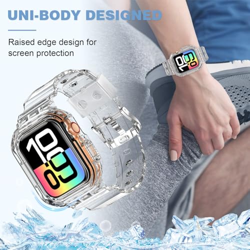 XYF Compatible for Crystal Clear Apple Watch Bands, 46mm Series 11 10 Bumper Case for Men Women Jelly Sport Cover Strap for iWatch Ultra 3 2 Series 11 10 9 8 7 SE 6 5 4 3 (CrystalClear, 46) - Image 5