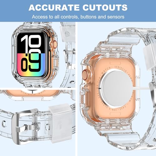 XYF Compatible for Crystal Clear Apple Watch Bands, 46mm Series 11 10 Bumper Case for Men Women Jelly Sport Cover Strap for iWatch Ultra 3 2 Series 11 10 9 8 7 SE 6 5 4 3 (CrystalClear, 46) - Image 4