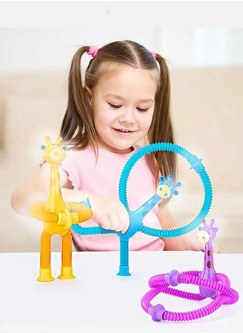 4 PCS Freely Wriggling and Stretchable Giraffe Decompression Toys, Cartoon Glowing Toys, and Interactive Toys for Babies