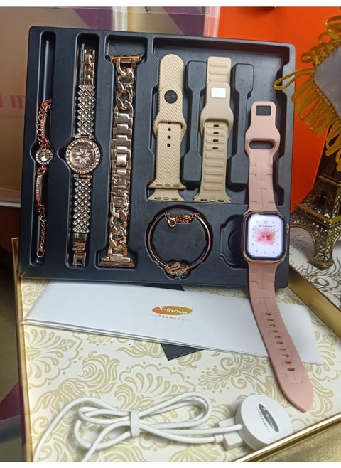The most luxurious and elegant girls' smart watch (original gold case color) MX11 MINI from X-Inova Germany - a smart watch with a regular watch with 4 different straps with 2 very elegant bracelets