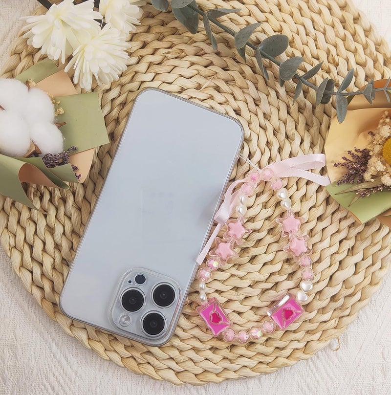 cioatu 4 Pieces Cute Phone Charms Beaded Phone Strap Aesthetic Y2K CellPhone Keychain Cute Bear Butterfly Heart Cool PhoneCharm for Bag Keychain Airpods Camera Pendants Decor (Pink Set) - Image 3