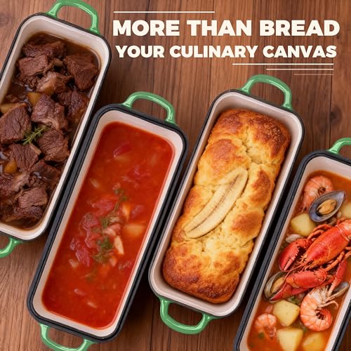 Articasting 11x5 Inch Cast Iron Loaf Pan With Lid, 5.8 Qt Large Loaf Pans for Sourdough Bread Baking, Heavy Duty Dutch Oven Bread Pan For a Crispy Crust, Pistachio - Image 2