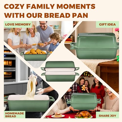Articasting 11x5 Inch Cast Iron Loaf Pan With Lid, 5.8 Qt Large Loaf Pans for Sourdough Bread Baking, Heavy Duty Dutch Oven Bread Pan For a Crispy Crust, Pistachio - Image 5