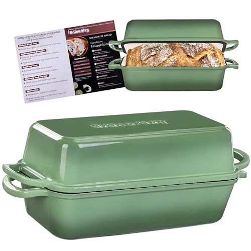 Articasting 11x5 Inch Cast Iron Loaf Pan With Lid, 5.8 Qt Large Loaf Pans for Sourdough Bread Baking, Heavy Duty Dutch Oven Bread Pan For a Crispy Crust, Pistachio - Image 1