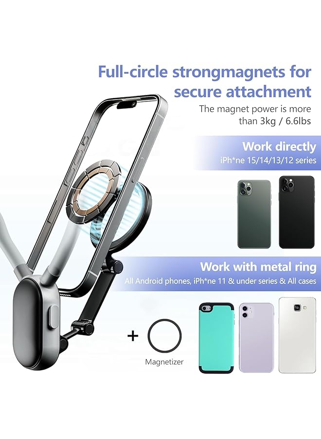 KASTWAVE Neck Phone Holder With Mount For Gopro And Universal Phone Clip, 3In1 Magnetic Hand Free Chest Stand Tripod Handfree Vlog Pov Recording - Image 5