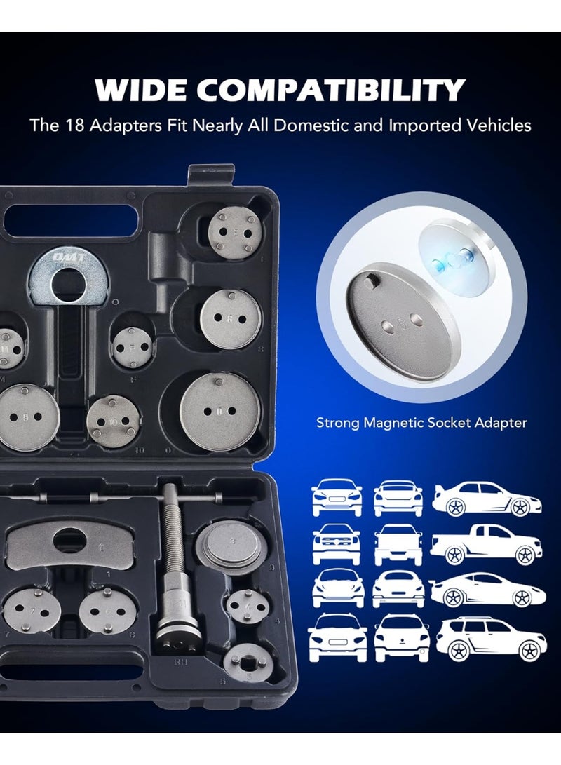 Brake Caliper Wind Back Tool Kit, 22pc Brake Caliper Compression Tool Set with Thrust Bolt Assemblies Retaining Plates 18 Disc Adapters, Caliper Tool with Case, Black - Image 3