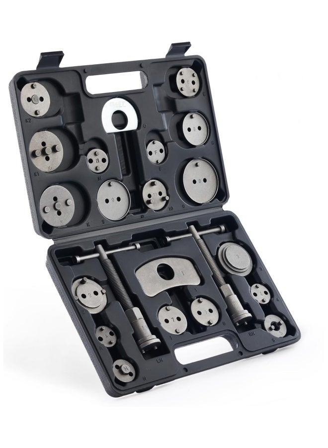 Brake Caliper Wind Back Tool Kit, 22pc Brake Caliper Compression Tool Set with Thrust Bolt Assemblies Retaining Plates 18 Disc Adapters, Caliper Tool with Case, Black - Image 1
