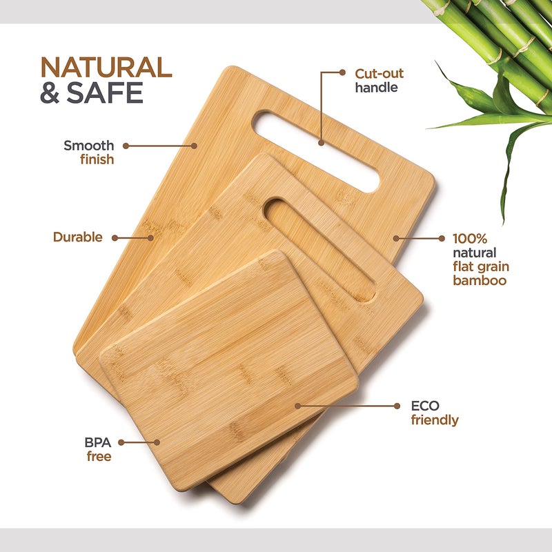 Bambüsi Bamboo Cutting Board Set - 3 Piece Reversible Wood Cutting Boards For Kitchen  Chopping Meat  Vegetables  Fruit  Cheese  Charcuterie - Assorted Sizes With Handles For Meal Prep & Serving - Image 3