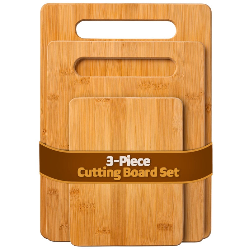 Bambüsi Bamboo Cutting Board Set - 3 Piece Reversible Wood Cutting Boards For Kitchen  Chopping Meat  Vegetables  Fruit  Cheese  Charcuterie - Assorted Sizes With Handles For Meal Prep & Serving - Image 1
