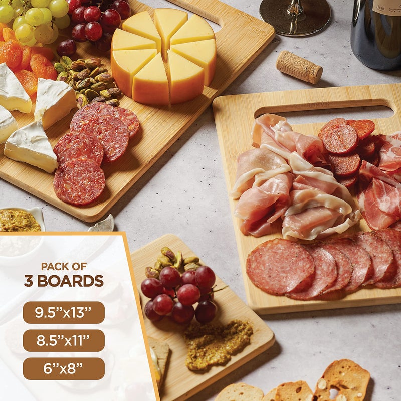 Bambüsi Bamboo Cutting Board Set - 3 Piece Reversible Wood Cutting Boards For Kitchen  Chopping Meat  Vegetables  Fruit  Cheese  Charcuterie - Assorted Sizes With Handles For Meal Prep & Serving - Image 4