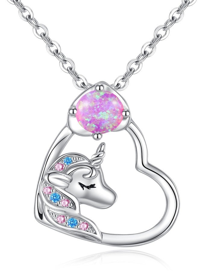 CDE Christmas Gifts for Women Cute Unicorn Birthstone Necklace for Girls Daughter 925 Sterling Silver Opal Heart Pendant Graduation Birthday Christmas Jewelry Gift for Teenage Girls Niece (06-June(Opal)) - Image 1