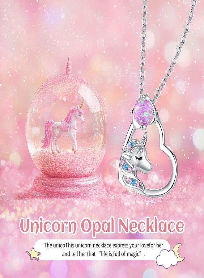 CDE Christmas Gifts for Women Cute Unicorn Birthstone Necklace for Girls Daughter 925 Sterling Silver Opal Heart Pendant Graduation Birthday Christmas Jewelry Gift for Teenage Girls Niece (06-June(Opal)) - Image 3