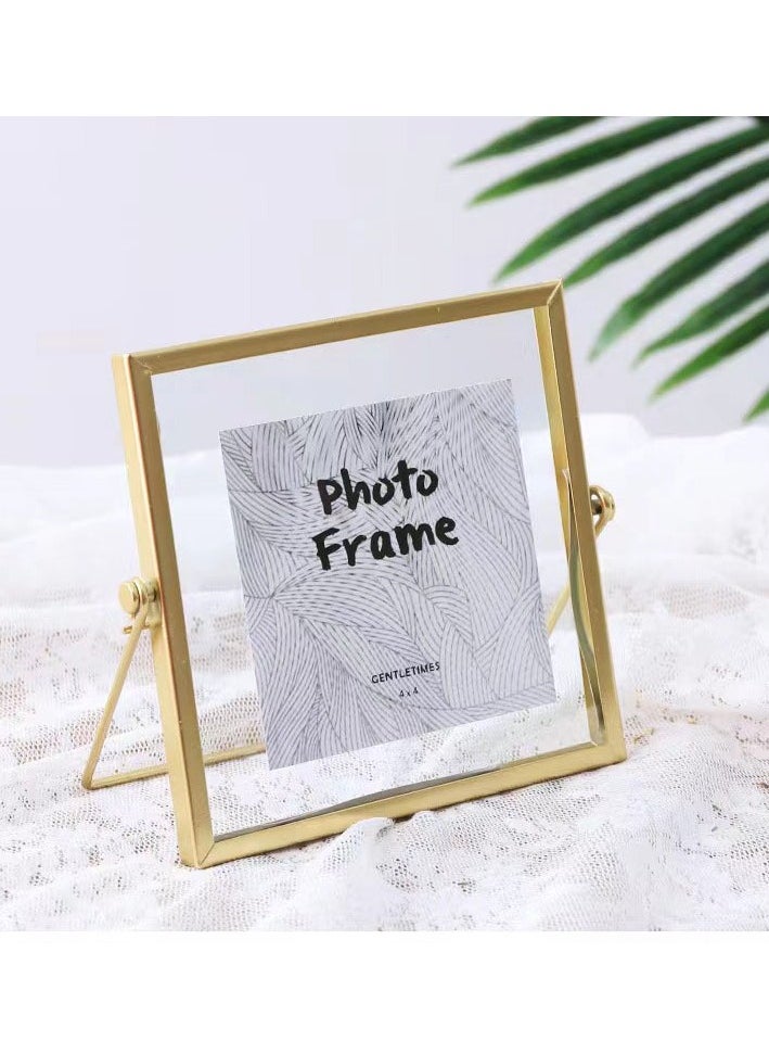 Generic - Stellar Nordic Design Modern Pictures Floating Frame, Tabletop Iron Geometric Framed Glass Picture Photo Frame, For Home Decoration, Livingroom, Bedroom, Family room, Office (4x4 Gold) - Image 1