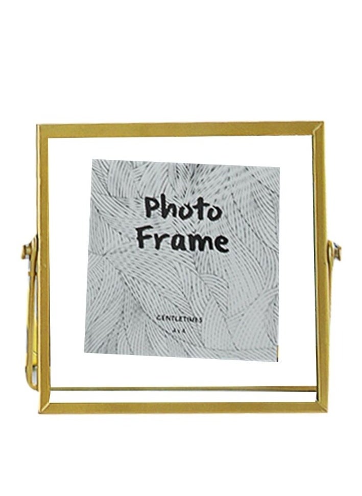 Generic - Stellar Nordic Design Modern Pictures Floating Frame, Tabletop Iron Geometric Framed Glass Picture Photo Frame, For Home Decoration, Livingroom, Bedroom, Family room, Office (4x4 Gold) - Image 1