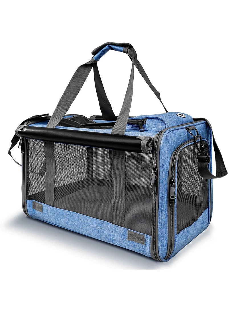Pet Carrier for Large and Medium Cat, Soft-Sided Pet Crate for Puppy | Dog Foldable Car Traveling Kennel Bag with Privacy Protection, Big Kitten Carrying Cage Ventilated Home Outdoor Vet Transport (BLUE) - Image 1