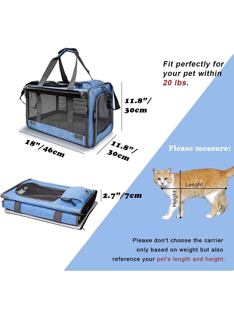 Pet Carrier for Large and Medium Cat, Soft-Sided Pet Crate for Puppy | Dog Foldable Car Traveling Kennel Bag with Privacy Protection, Big Kitten Carrying Cage Ventilated Home Outdoor Vet Transport (BLUE) - Image 2
