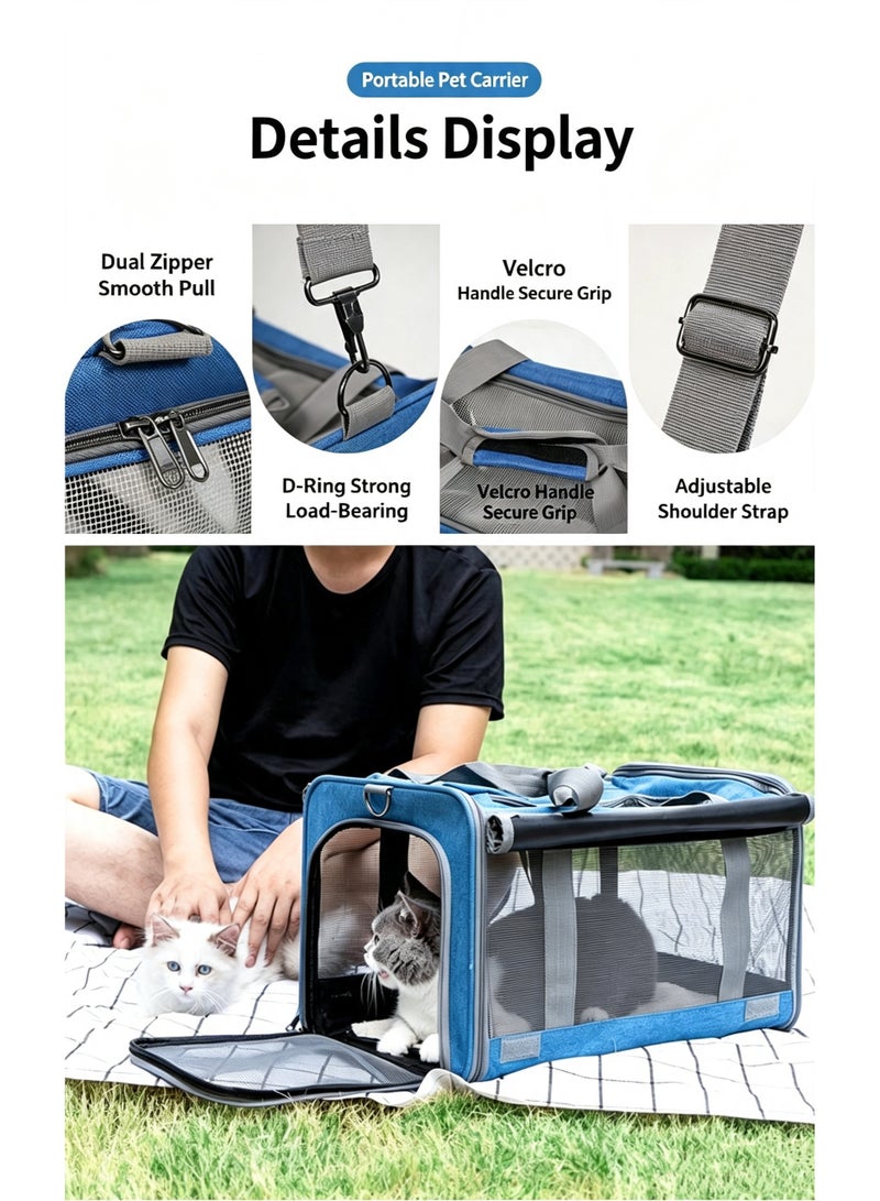 Pet Carrier for Large and Medium Cat, Soft-Sided Pet Crate for Puppy | Dog Foldable Car Traveling Kennel Bag with Privacy Protection, Big Kitten Carrying Cage Ventilated Home Outdoor Vet Transport (BLUE) - Image 3
