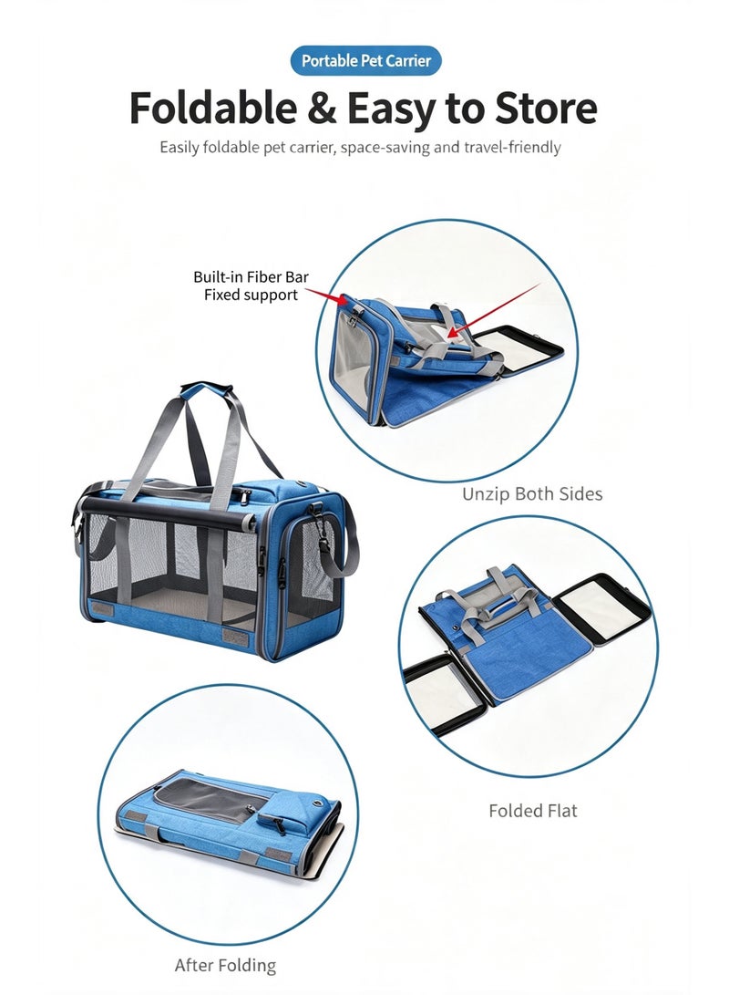 Pet Carrier for Large and Medium Cat, Soft-Sided Pet Crate for Puppy | Dog Foldable Car Traveling Kennel Bag with Privacy Protection, Big Kitten Carrying Cage Ventilated Home Outdoor Vet Transport (BLUE) - Image 4