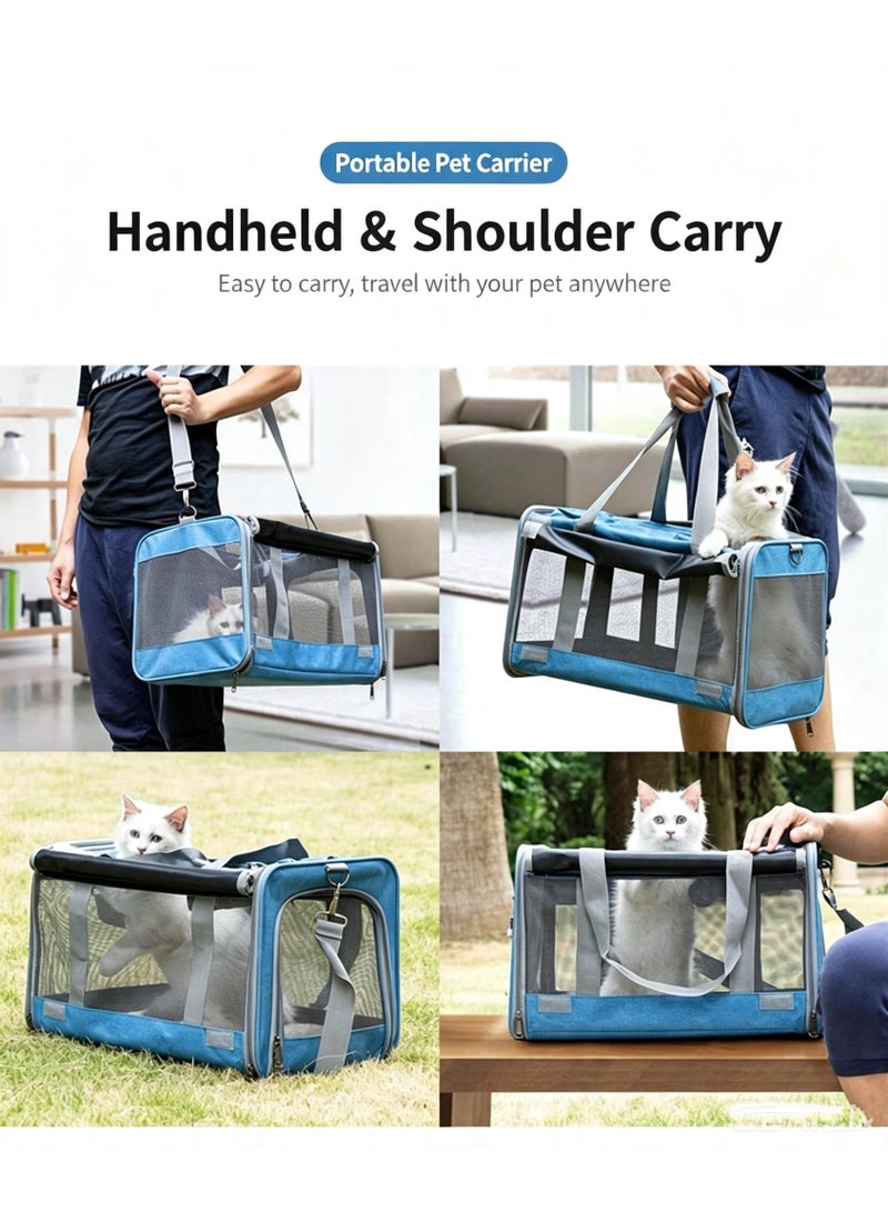 Pet Carrier for Large and Medium Cat, Soft-Sided Pet Crate for Puppy | Dog Foldable Car Traveling Kennel Bag with Privacy Protection, Big Kitten Carrying Cage Ventilated Home Outdoor Vet Transport (BLUE) - Image 5