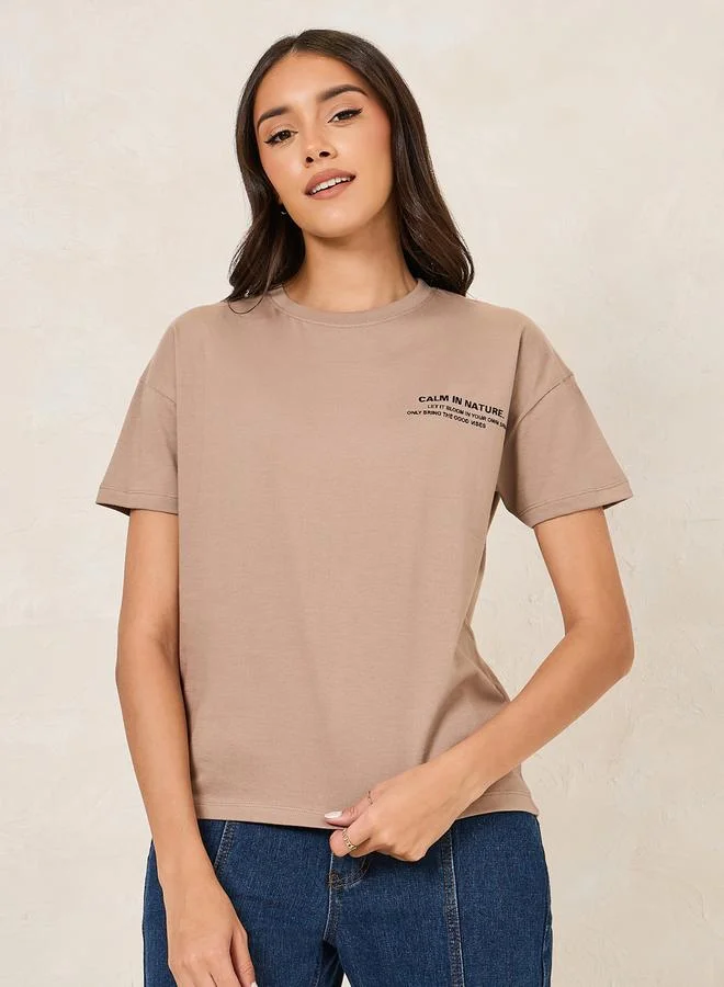 ستايلي Regular Fit Calm in Nature Graphic Drop Shoulder T-Shirt