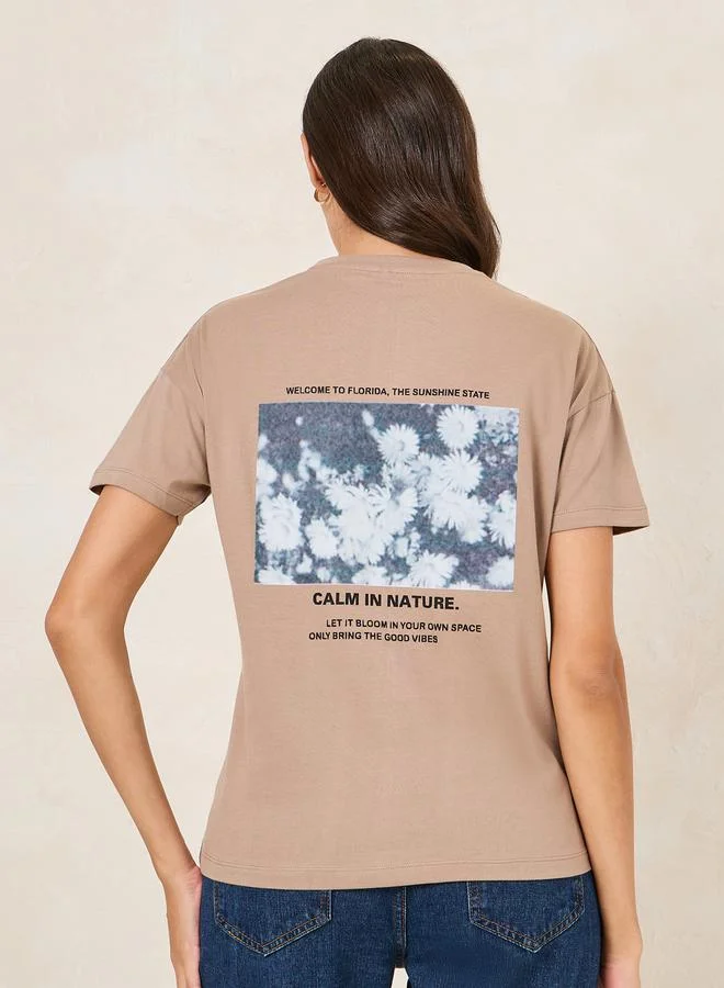 ستايلي Regular Fit Calm in Nature Graphic Drop Shoulder T-Shirt