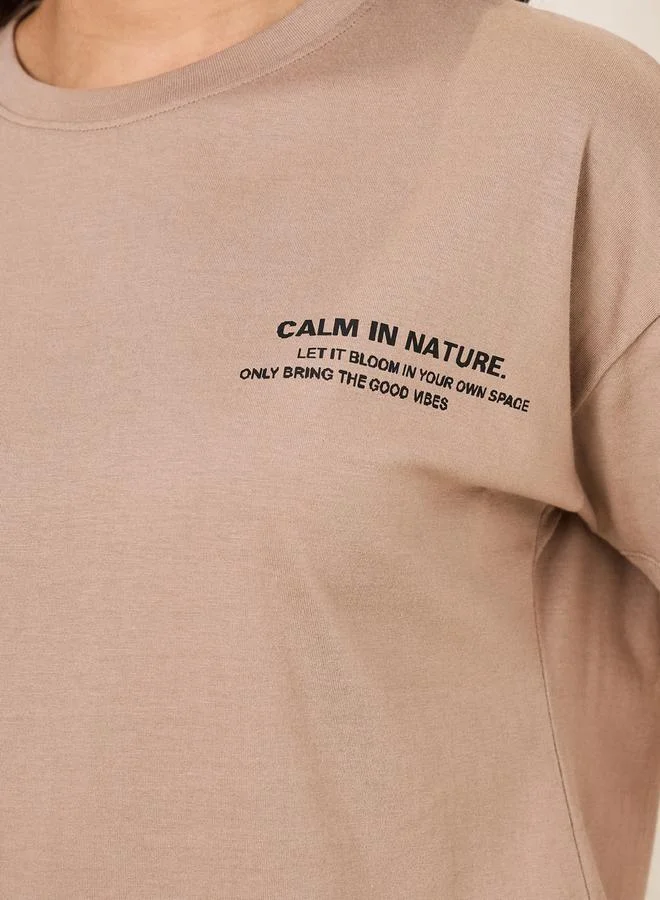 ستايلي Regular Fit Calm in Nature Graphic Drop Shoulder T-Shirt
