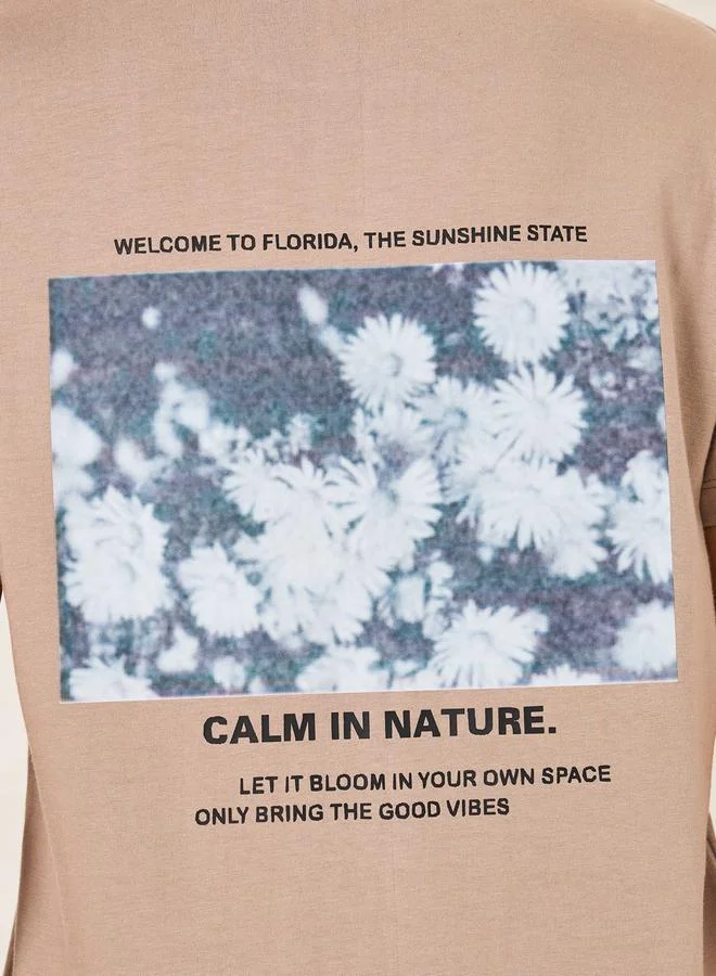 ستايلي Regular Fit Calm in Nature Graphic Drop Shoulder T-Shirt