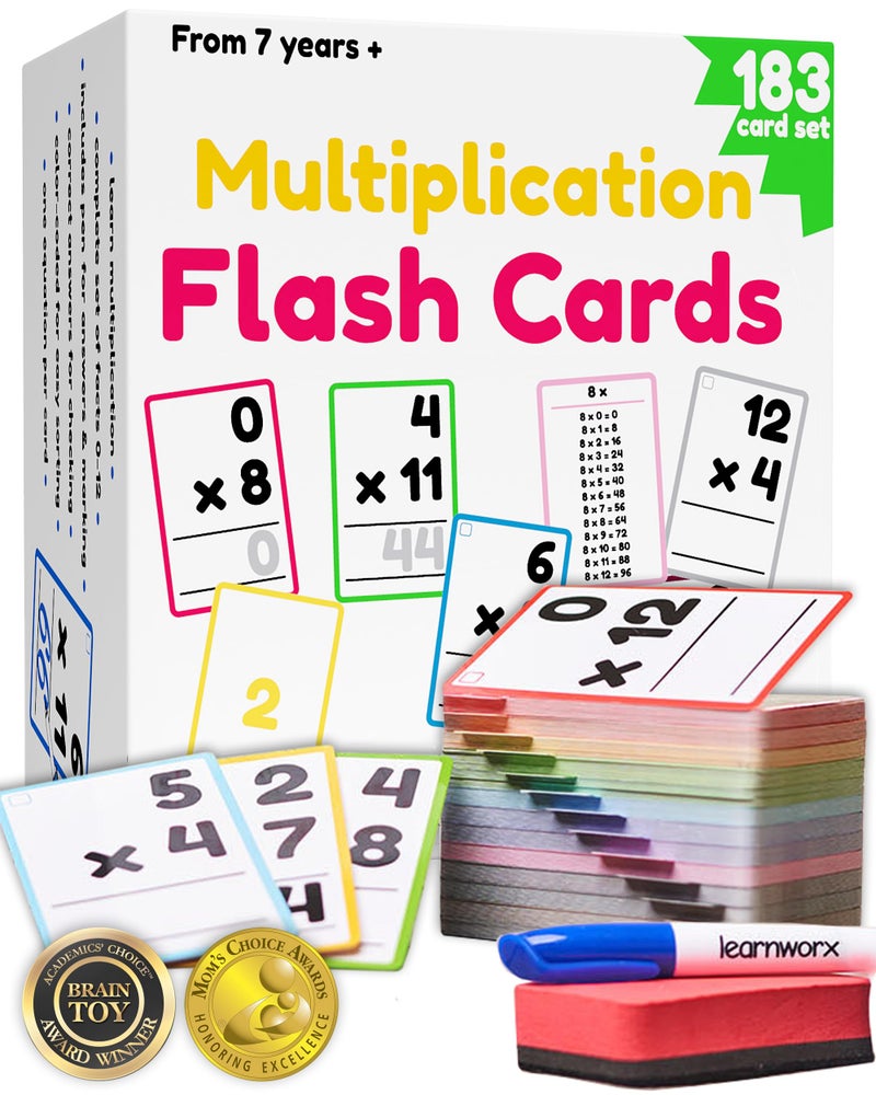 learnworx Multiplication Flash Cards 3rd Grade | 183 Math Flash Cards & Times Table Chart, Tablas De Multiplicar para NiÃ±os, Times Table Flash Cards & Games, Math Facts Flash Cards | All Facts 0-12 - Image 1