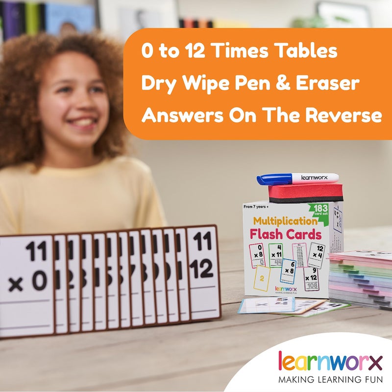 learnworx Multiplication Flash Cards 3rd Grade | 183 Math Flash Cards & Times Table Chart, Tablas De Multiplicar para NiÃ±os, Times Table Flash Cards & Games, Math Facts Flash Cards | All Facts 0-12 - Image 2