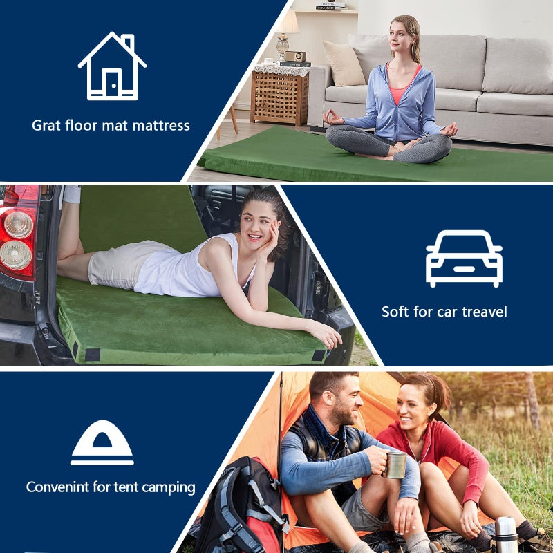 CYMULA CertiPUR-US Memory Foam Camping Mattress Pad, Portable Foam Sleeping Pad for Camping, Roll up Green Single Sleeping Mat Guest Floor Bed for Sleepover, Car, Tent SUV Cot Mattress - Image 3