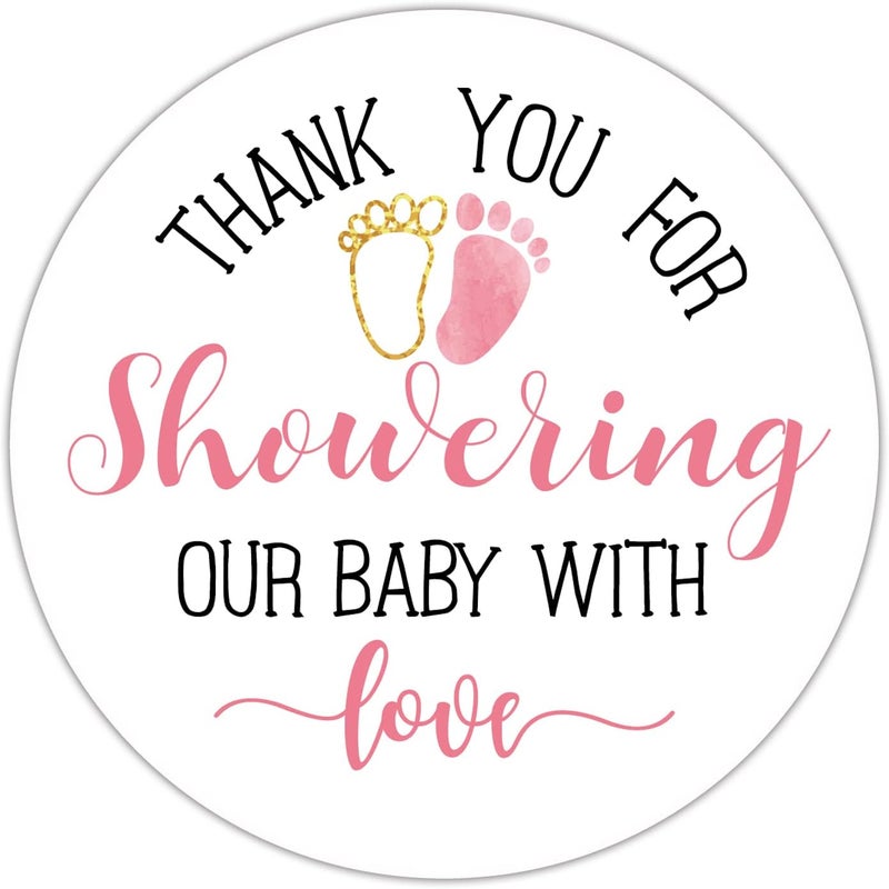 EKSPLODI Pink Baby Shower Stickers  Thank You Favors for Girls 2 Inch Pack of 50 - Image 1