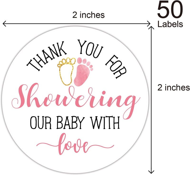 EKSPLODI Pink Baby Shower Stickers  Thank You Favors for Girls 2 Inch Pack of 50 - Image 3