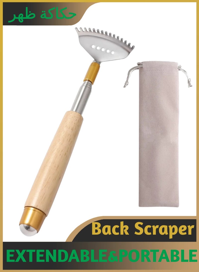 ‌Stainless Steel Telescoping Back Scratcher with Roller Ball Massager - Portable Body Scratcher Tool Includes Canvas Bag for Travel‌  - Image 1