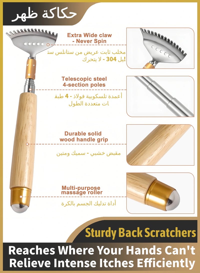 ‌Stainless Steel Telescoping Back Scratcher with Roller Ball Massager - Portable Body Scratcher Tool Includes Canvas Bag for Travel‌  - Image 2