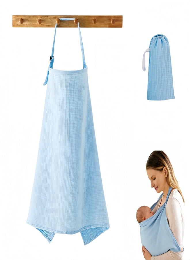 ETOFIXEE Cotton Nursing Cover Multi-Function Breastfeeding Cover for Baby-Portable Nursing Scarf, Infinity Nursing Shawl, Baby Blanket, Car Seat Canopy, Stroller Cover with Drawstring Storage Pouch(Light Blue) - Image 1