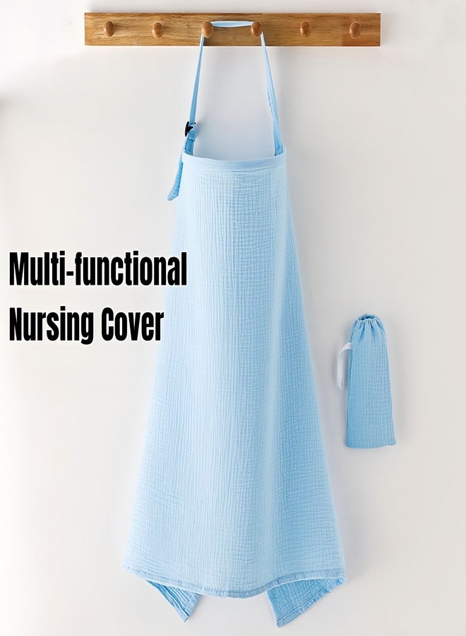 ETOFIXEE Cotton Nursing Cover Multi-Function Breastfeeding Cover for Baby-Portable Nursing Scarf, Infinity Nursing Shawl, Baby Blanket, Car Seat Canopy, Stroller Cover with Drawstring Storage Pouch(Light Blue) - Image 3